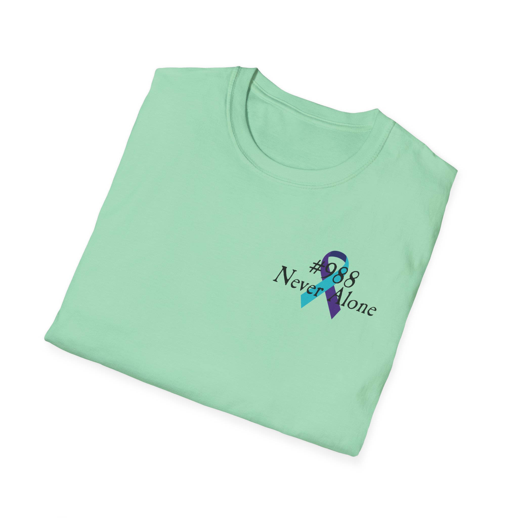 #988 Never Alone with Ribbon + Back Scripture Unisex Softstyle T-Shirt - Image 60