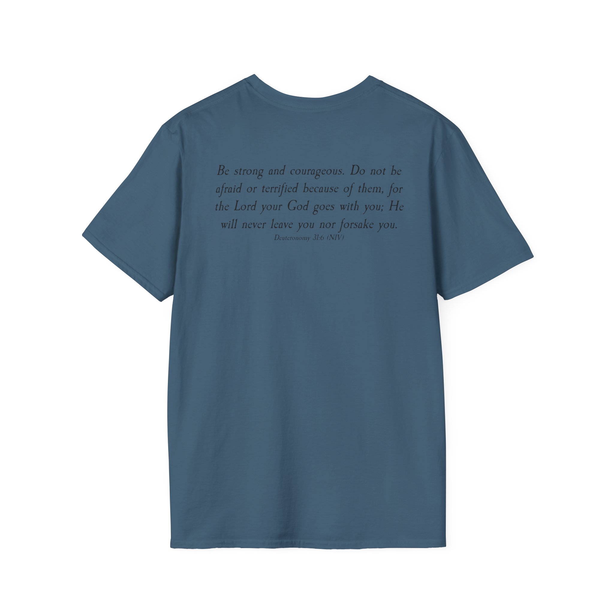 #988 Never Alone with Ribbon + Back Scripture Unisex Softstyle T-Shirt - Image 82