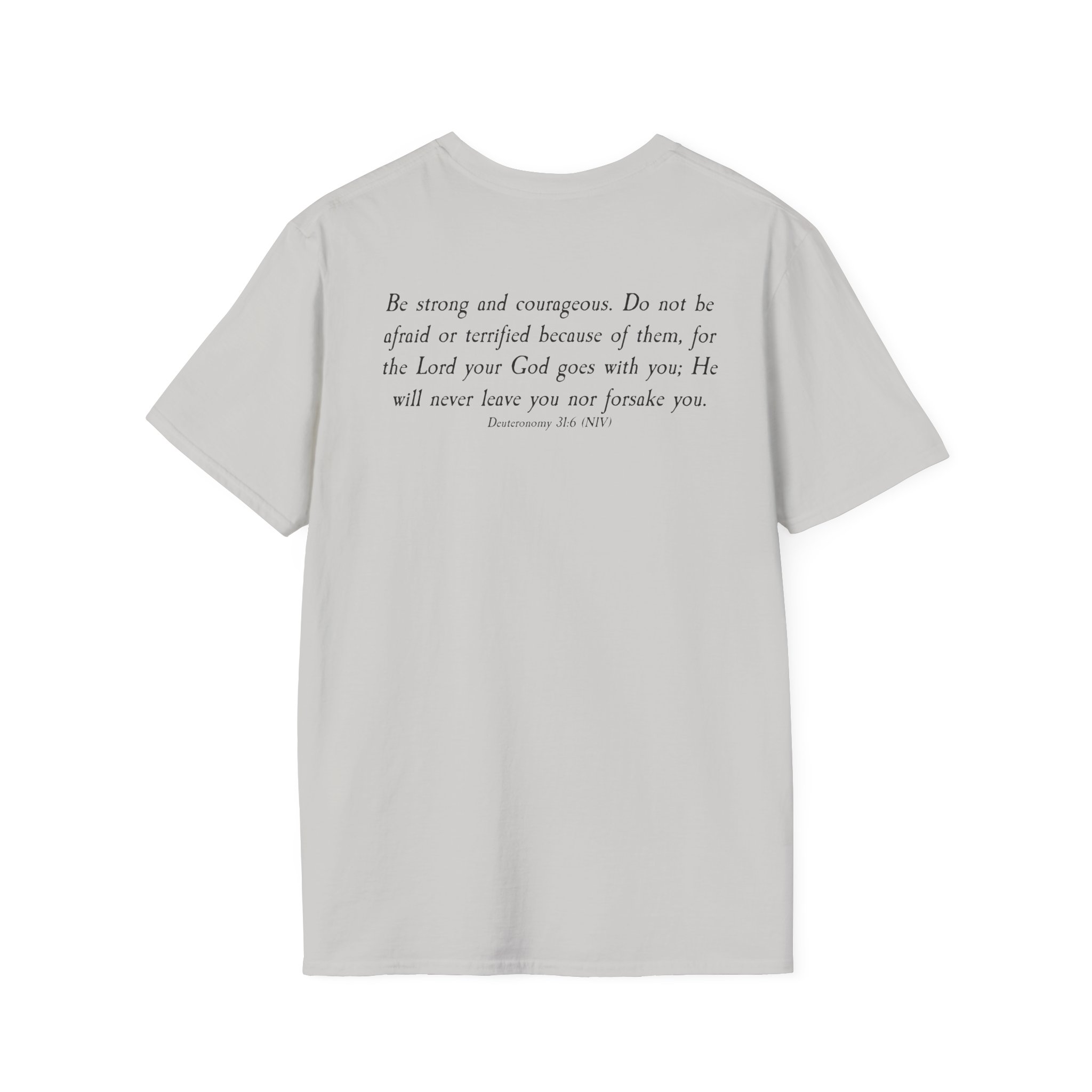 #988 Never Alone with Ribbon + Back Scripture Unisex Softstyle T-Shirt - Image 26
