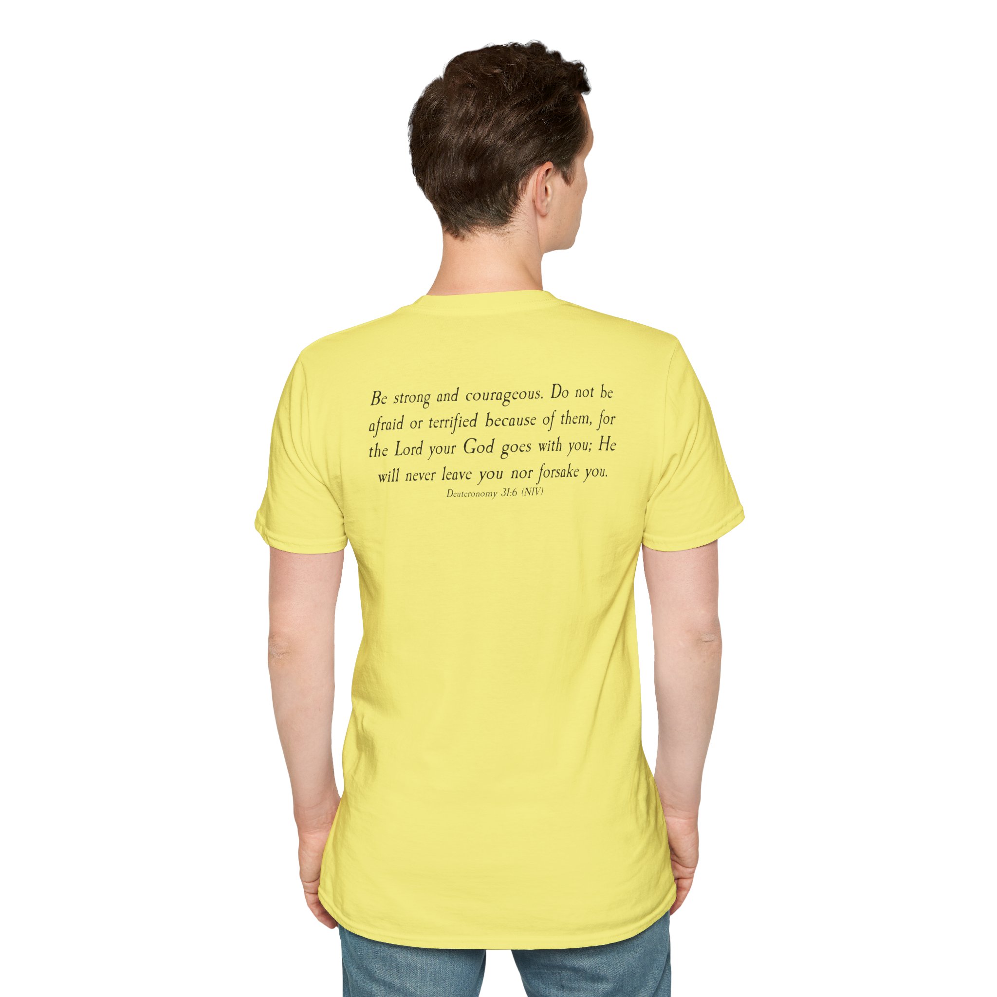 #988 Never Alone with Ribbon + Back Scripture Unisex Softstyle T-Shirt - Image 56