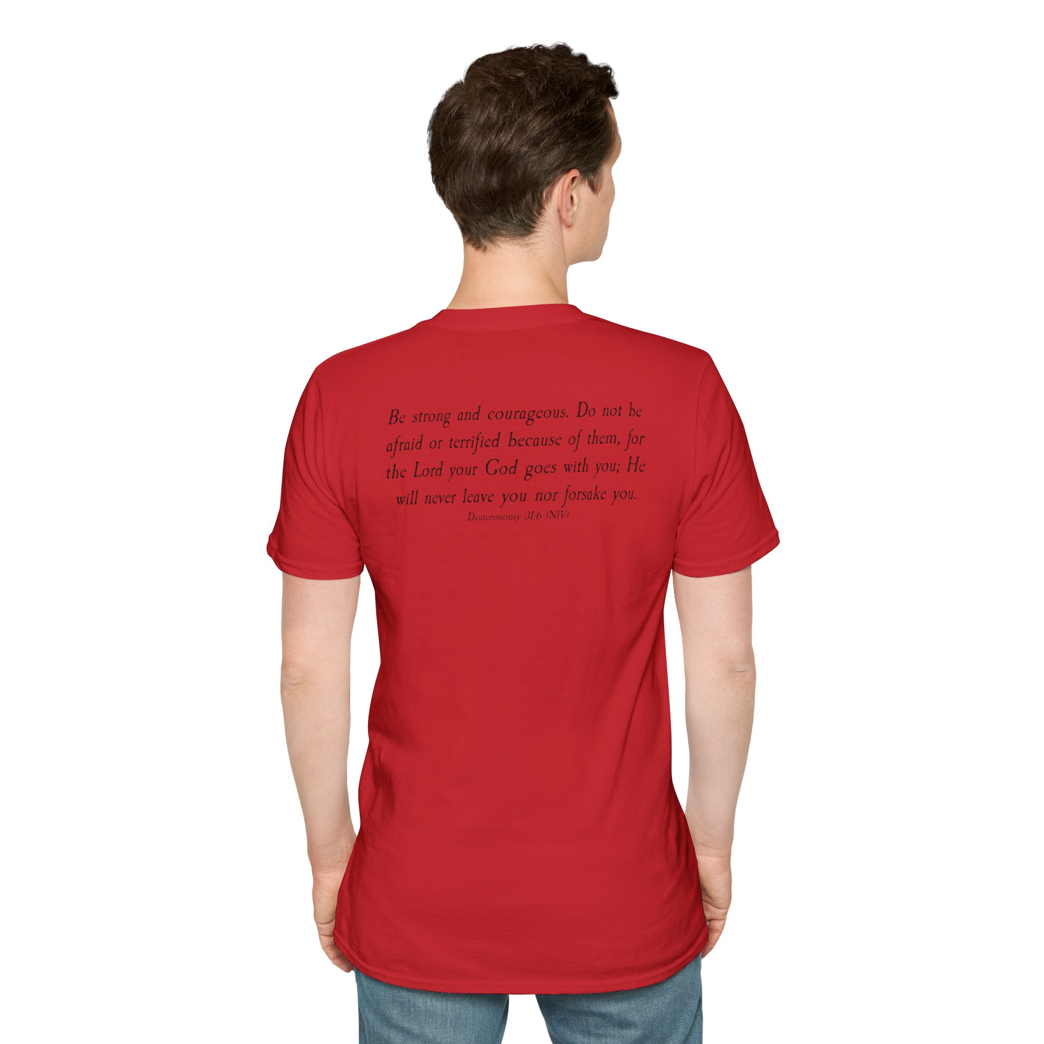 #988 Never Alone with Ribbon + Back Scripture Unisex Softstyle T-Shirt - Image 111