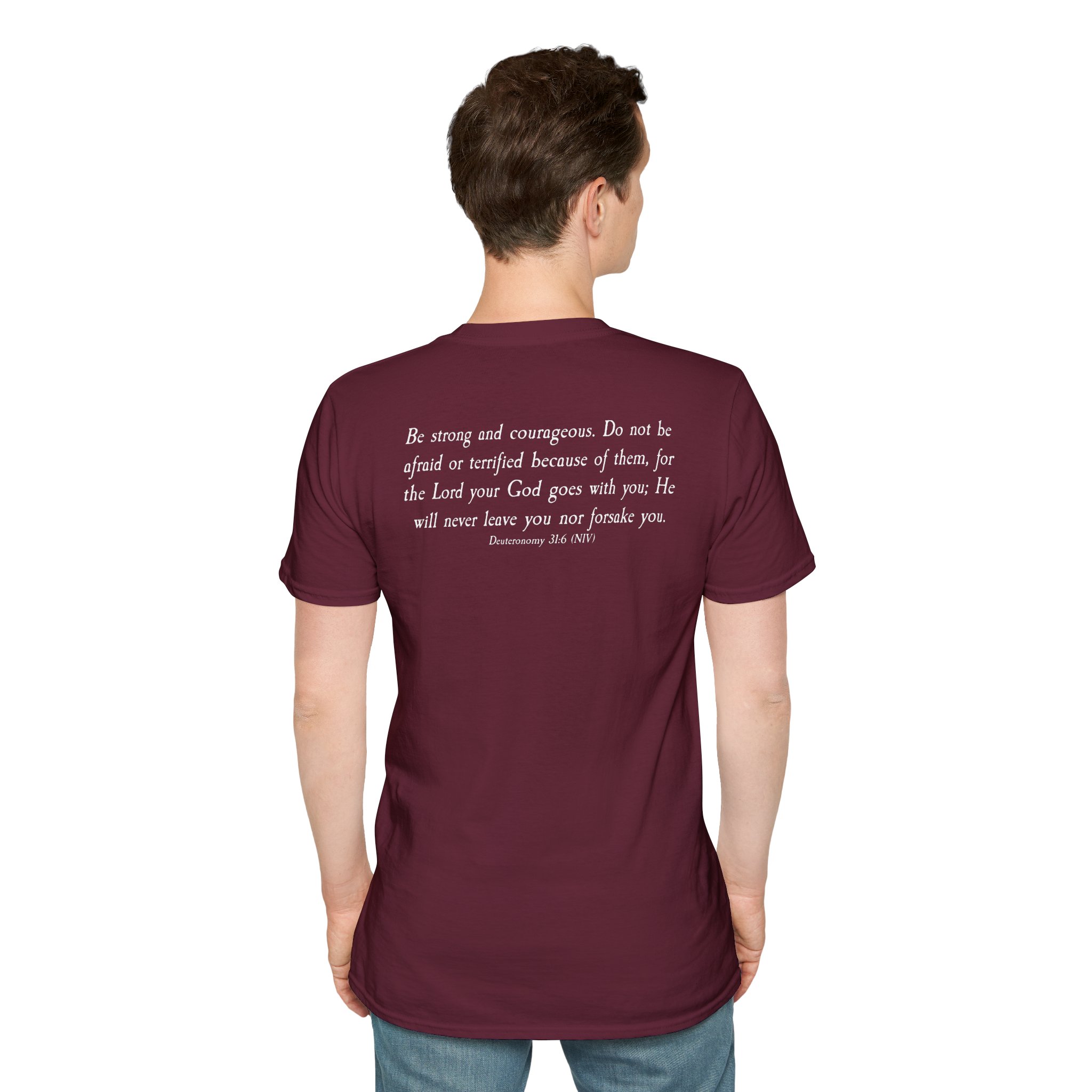 #988 Never Alone with Ribbon + Back Scripture Unisex Softstyle T-Shirt - Image 40