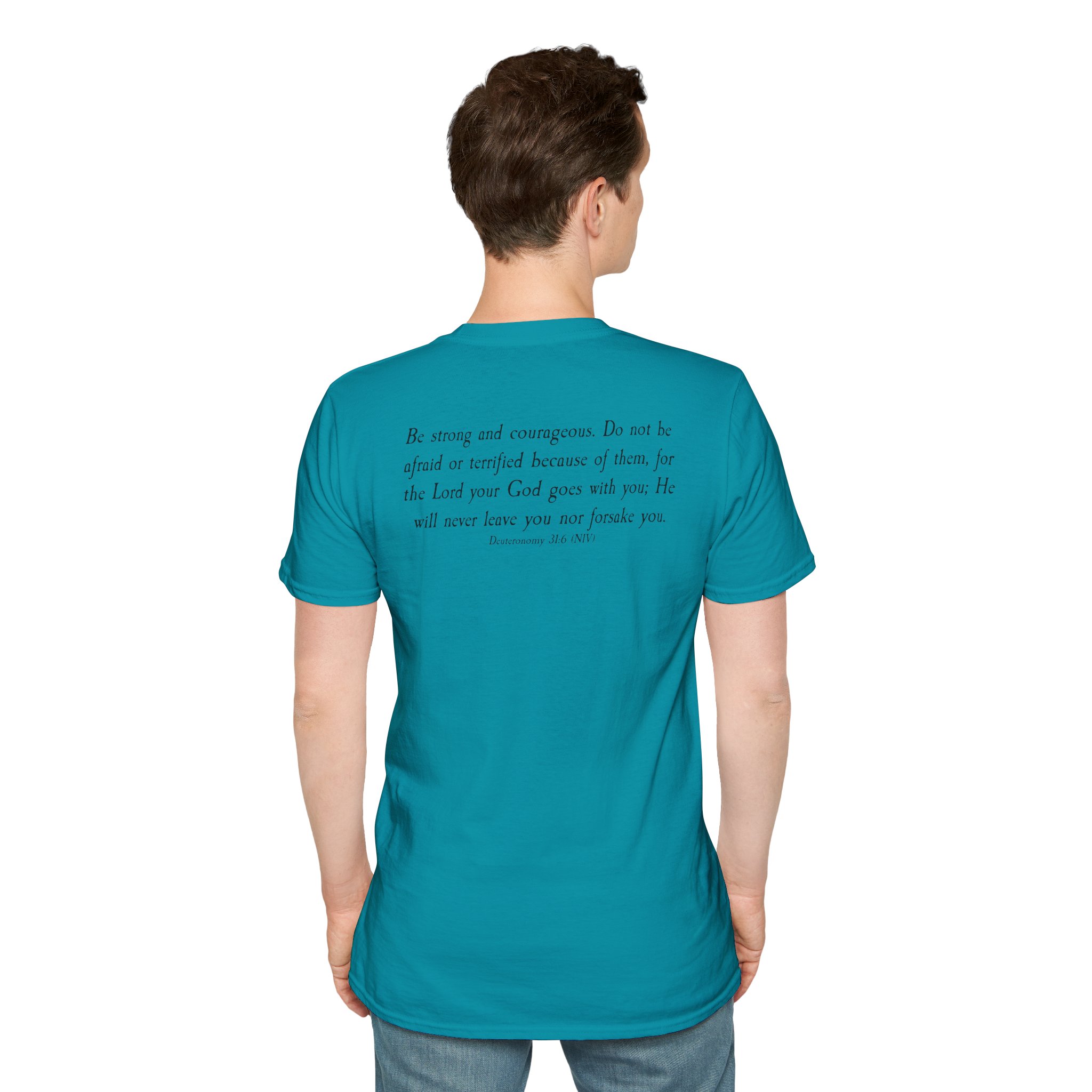 #988 Never Alone with Ribbon + Back Scripture Unisex Softstyle T-Shirt - Image 72