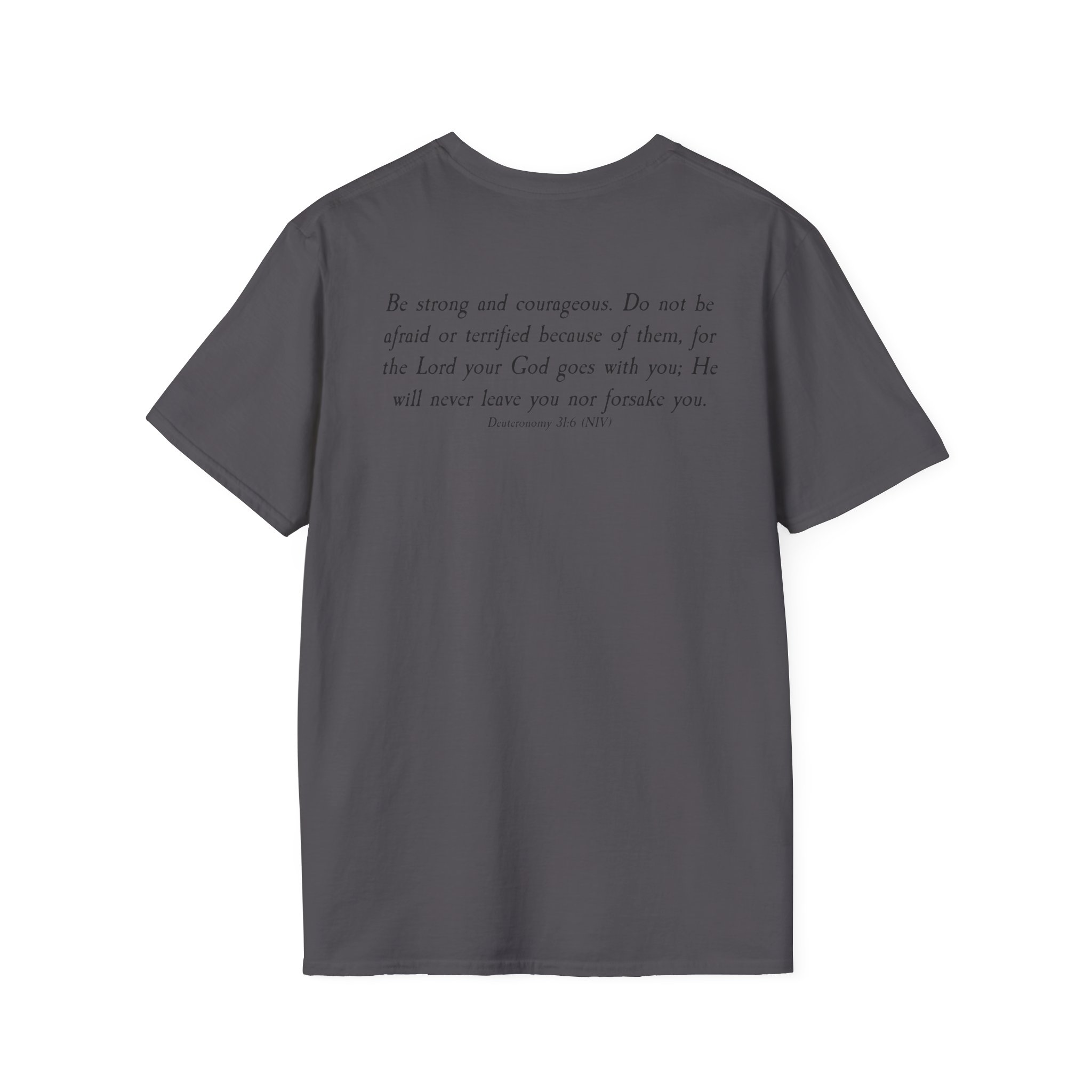 #988 Never Alone with Ribbon + Back Scripture Unisex Softstyle T-Shirt - Image 90