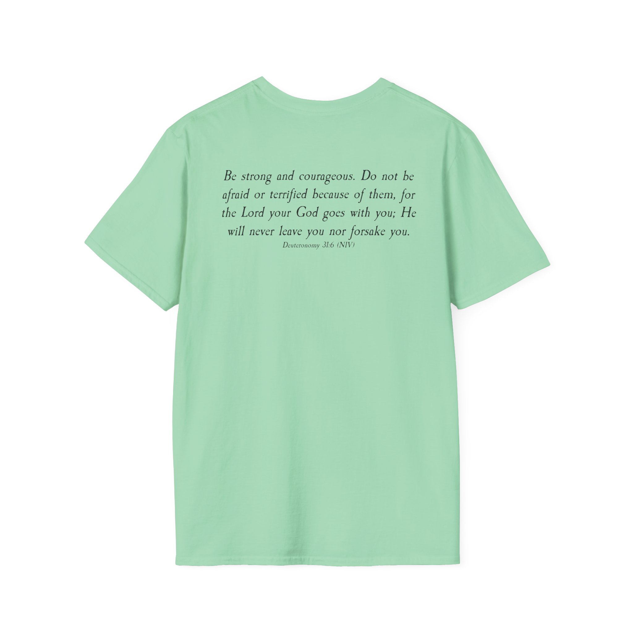 #988 Never Alone with Ribbon + Back Scripture Unisex Softstyle T-Shirt - Image 58
