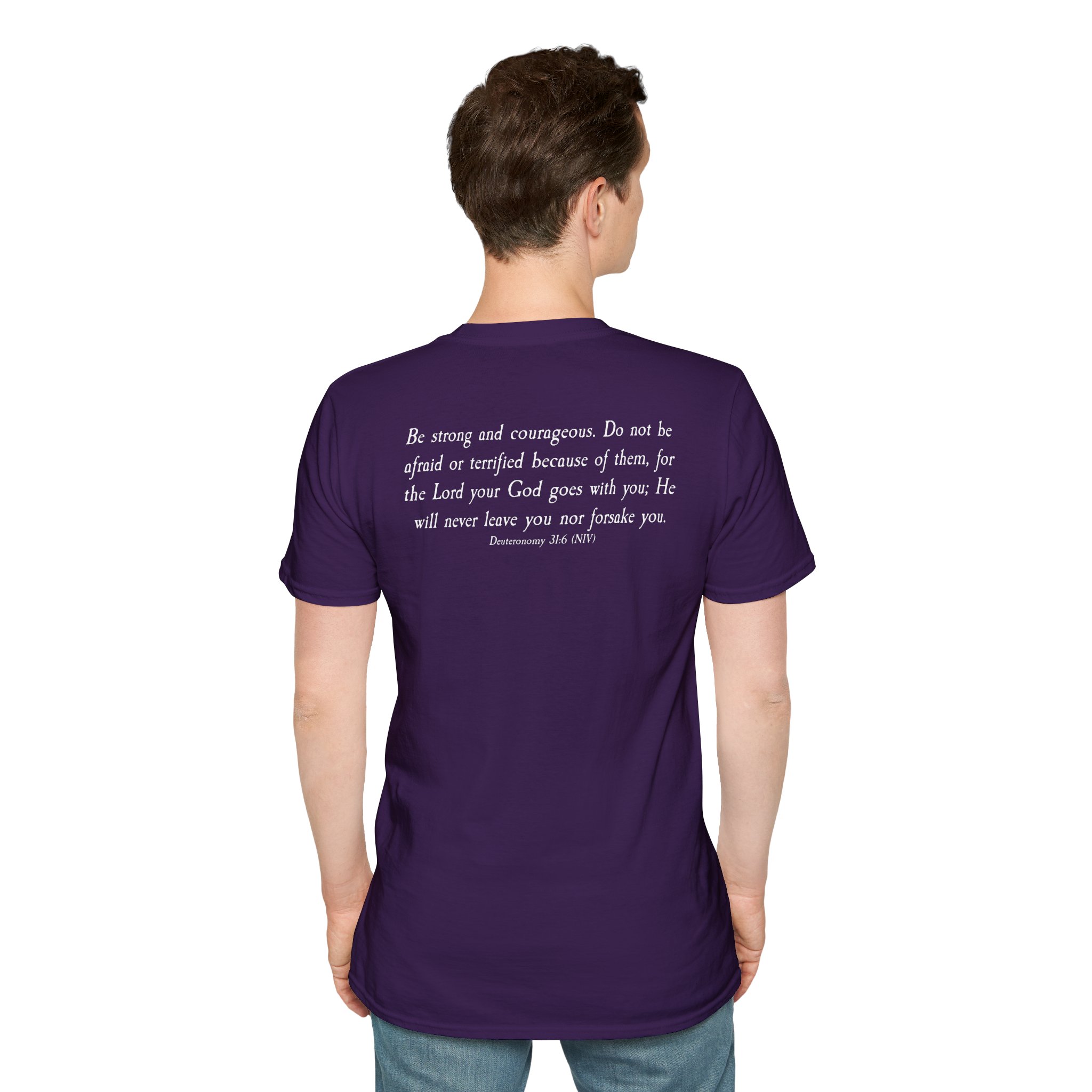 #988 Never Alone with Ribbon + Back Scripture Unisex Softstyle T-Shirt - Image 16