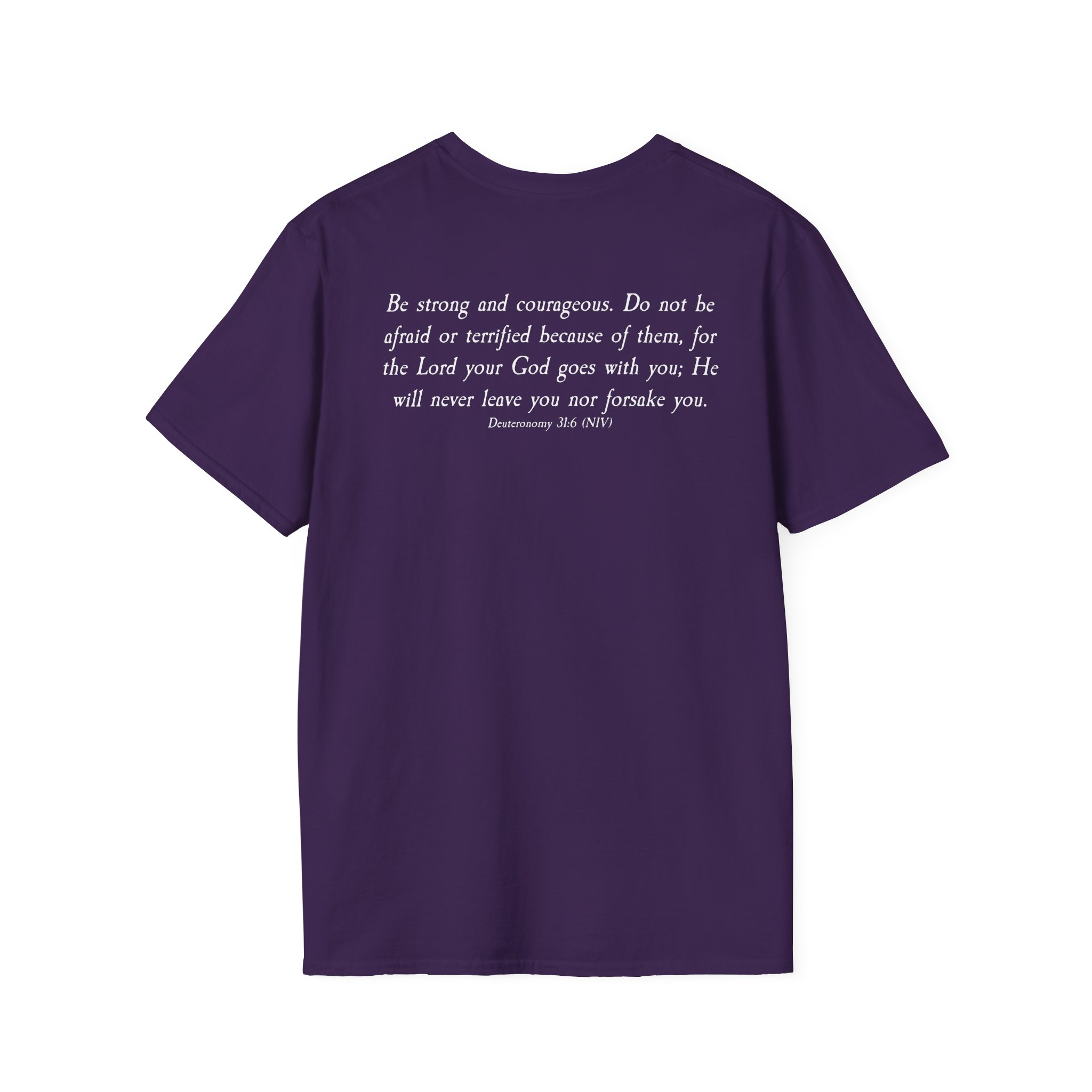 #988 Never Alone with Ribbon + Back Scripture Unisex Softstyle T-Shirt - Image 9